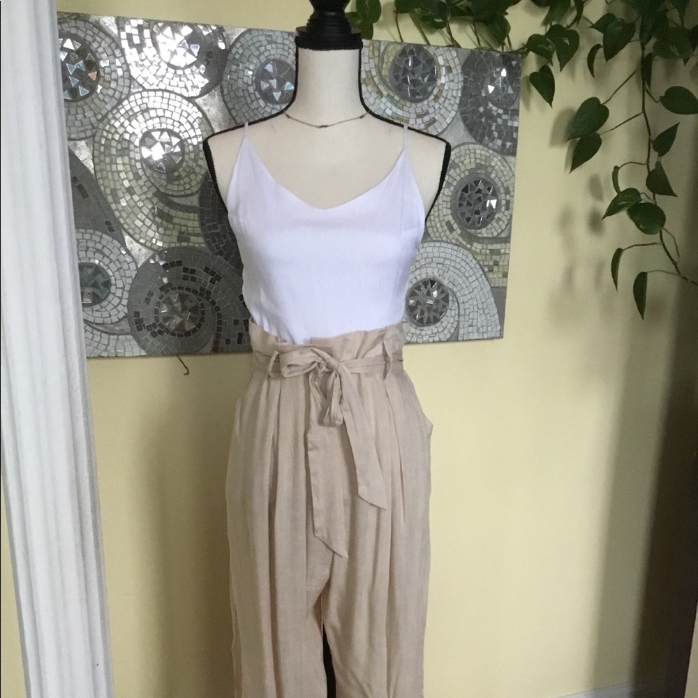 White Top Khaki Pant Romper